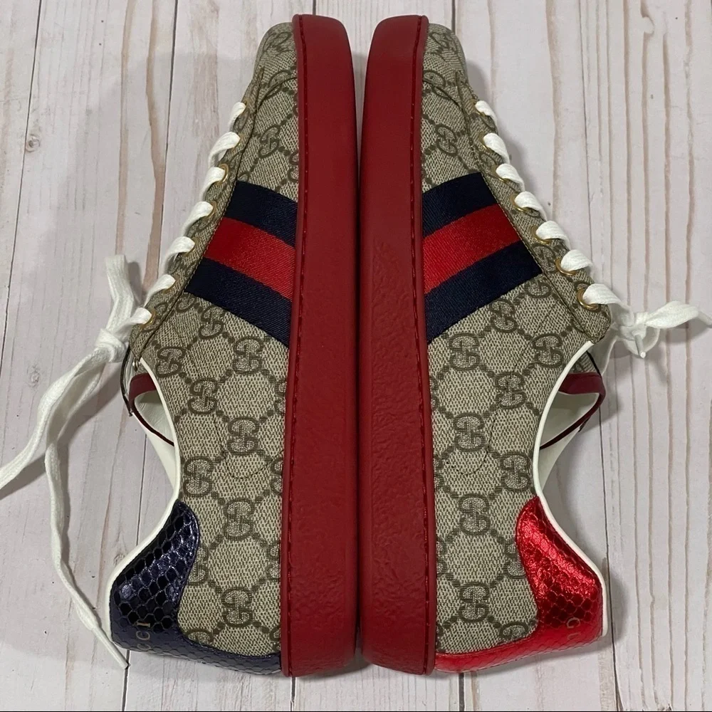GUCCI  Men's Ace GG Supreme Low Top Sneaker Beige Size - 7 - Picture 6 of 15